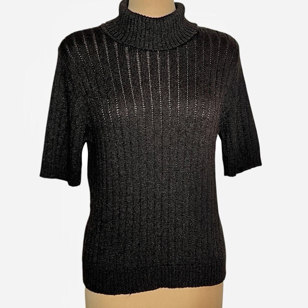 Liz Claiborne Silk Blend Sweater Size Large Short Sleeve Brown Ribbed Knit Soft
